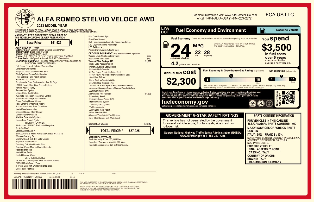 Used 2023 Alfa Romeo Stelvio Veloce for sale $32,900 at Bentley Greenwich in Greenwich CT 06830 1