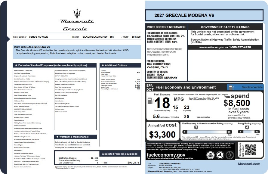 New 2027 Maserati Grecale Modena V6 for sale $93,575 at Bentley Greenwich in Greenwich CT 06830 1