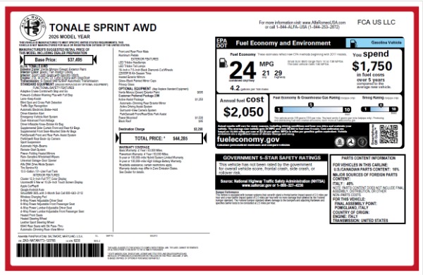 New 2026 Alfa Romeo Tonale Sprint | Greenwich, CT
